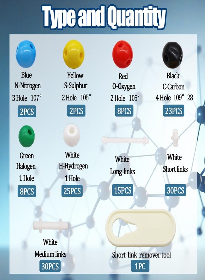 maierke 144PCS Organic Chemistry Molecular Model Kit, Molecular Model Set for Inorganic and Organic Chemistry,Including 68 Atoms & 75 Links & 1 Link Remover Tool for Student and Teacher - Image 2